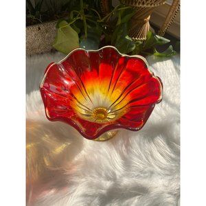 L.E smith vintage glass amberina compote red orange bowl dish catch all